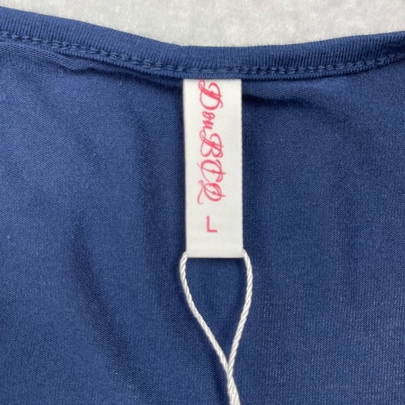 DouBCQ Dress Womens Large Navy Blue Short Sleeve Pockets Pleated Rayon Stretch - Picture 8 of 12